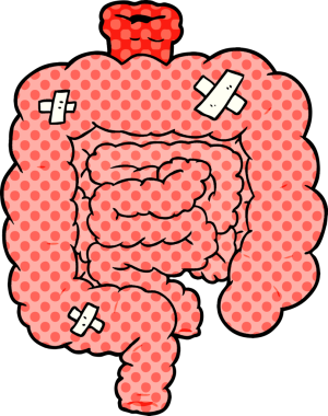 Çizgi film bir insan tarafından çizilmiş bağırsakları onardı.