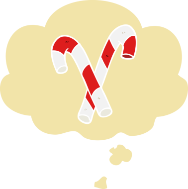 Düşünce baloncuğu olan çizgi film şeker çubukları insan tarafından çizilmiş.