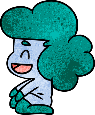 Bir insan tarafından çizilmiş kawaii uzaylı bir kızın desenli çizimi.