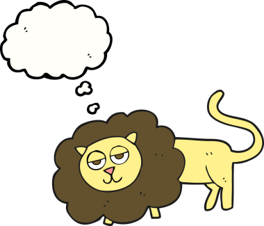 Bir insan tarafından çizilmiş serbest çizim balon karikatür aslanı.