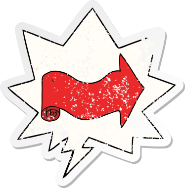 Konuşma baloncuğu olan bir çizgi film, bir insan tarafından çizilmiş sıkıntılı eski bir çıkartmayı işaret ediyor