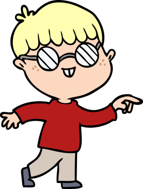 Bir insan tarafından çizilmiş gözlük takan çizgi film çocuğu.