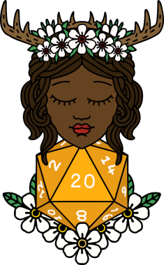 Retro Dövme Tarzı İnsan Druid Bir insan tarafından çizilmiş doğal yirmi zar ile