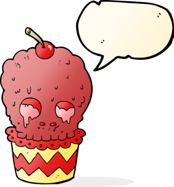 Bir insan tarafından çizilmiş ürkütücü kafatası kek çizgi filmi.