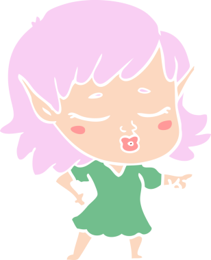 Bir insan tarafından çizilmiş düz renkli bir elf kızı.