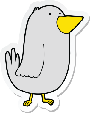 Bir insan tarafından çizilmiş çizgi film kuşunun çıkartması.