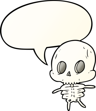 Hoş bir karikatür iskeleti, konuşma baloncuğu bir insan tarafından çizilmiş düzgün bir gradyan stili.