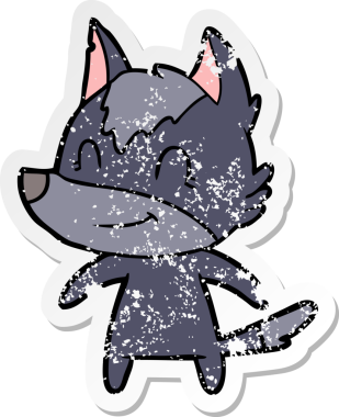 Bir insan tarafından çizilmiş dost canlısı bir kurdun sıkıntılı çıkartması.