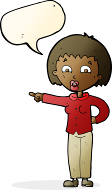 Bir insan tarafından çizilmiş konuşma balonu olan bir kadını gösteren çizgi film.