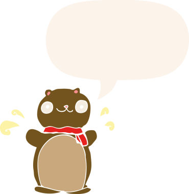 çizgi film mutlu oyuncak ayı konuşma baloncuğu ile bir insan tarafından çizilmiş retro tarzı