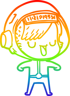 Gökkuşağı gradyan çizgi çizimi bir insan tarafından çizilmiş astronot bir kadın.