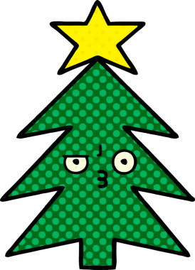 Bir insan tarafından çizilmiş bir Noel ağacının çizgi romanı.