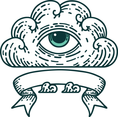 Geleneksel dövme. Her şeyi gören bir göz bulutu şeklinde. Bir insan tarafından çizilmiş.