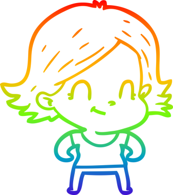 Gökkuşağı gradyan çizimi. Bir insan tarafından çizilmiş karikatür dostu bir kız.