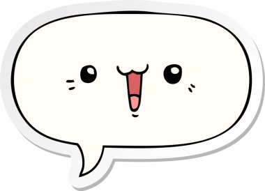 Bir insan tarafından çizilmiş konuşma kabarcığı çıkartmalı mutlu çizgi film yüzü