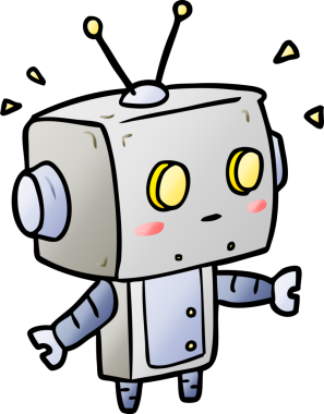 Bir insan tarafından çizilmiş sevimli, şaşkın robot çizgi film