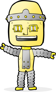 Bir insan tarafından çizilmiş çizgi film sallayan robot.