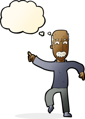 Bir insan tarafından çizilmiş düşünce baloncuğu olan kızgın yaşlı bir adam.