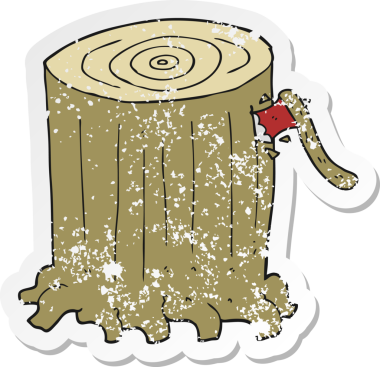 Bir insan tarafından çizilmiş büyük ağaç kütüğünün gerilemiş retro yapıştırması.