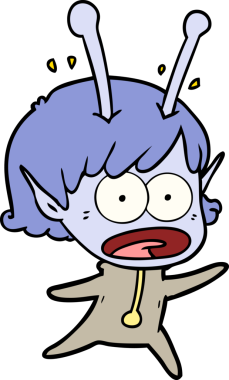 Karikatür, bir insan tarafından çizilen uzaylı kızı şok etti.