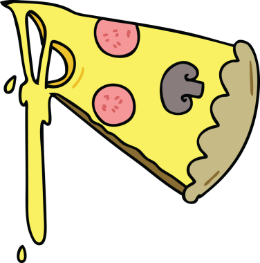 Bir insan tarafından çizilmiş tuhaf bir pizza dilimi.