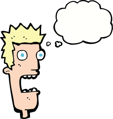 Bir insan tarafından çizilen düşünce baloncuğuyla adamın yüzü şok oldu.