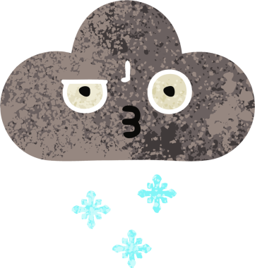 Bir insan tarafından çizilmiş fırtına kar bulutunun retro çizim tarzı karikatürü