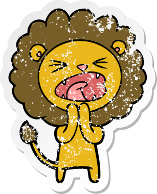 Bir insan tarafından çizilmiş karikatür aslanının sıkıntılı çıkartması.