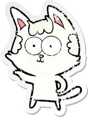 Bir insan tarafından çizilmiş mutlu çizgi film kedisinin sıkıntılı çıkartması.