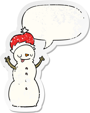 Kardan adam ve konuşma baloncuğu bir insan tarafından çizilmiş sıkıntılı eski bir çıkartma.