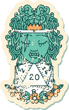 Retro Dövme Tarzı Yarı Ork Barbar Doğal yirmilik zar atışıyla bir insan tarafından çizilmiş