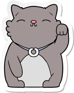 Bir insan tarafından çizilmiş çizgi film kedisinin çıkartması.