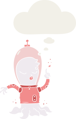 Bir insan tarafından çizilmiş düşünce baloncuğu olan sevimli bir uzaylı çizgi film karakteri.