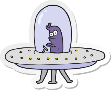 Bir insan tarafından çizilmiş bir uçan daire etiketi.