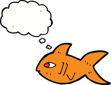 Bir insan tarafından çizilmiş düşünce baloncuklu çizgi film balığı.