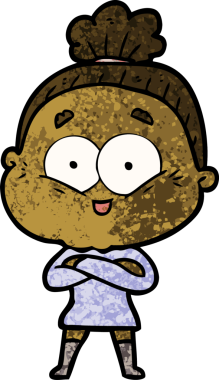 Bir insan tarafından çizilmiş mutlu yaşlı kadın çizgi filmi.