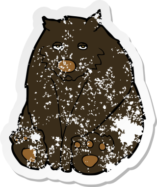 Bir insan tarafından çizilmiş mutsuz siyah ayı çizgi filminin kederli retro yapıştırması.