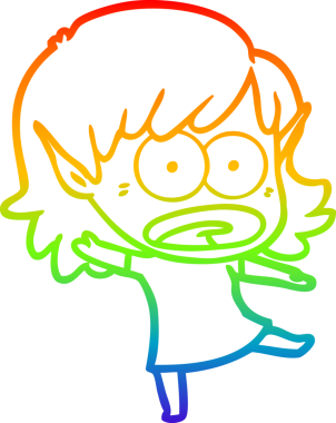 Karikatür çizen gökkuşağı gradyanı bir insan tarafından çizilen elf kızı şok etti.