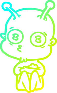 Bir insan tarafından çizilmiş garip, kel bir uzay adamının soğuk çizgi çizimi.