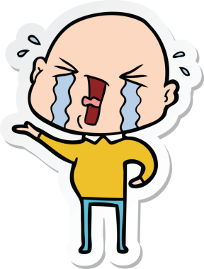 Bir insan tarafından çizilmiş ağlayan kel bir adamın çıkartması.