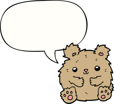 Bir insan tarafından çizilmiş konuşma balonu olan sevimli çizgi film ayısı.