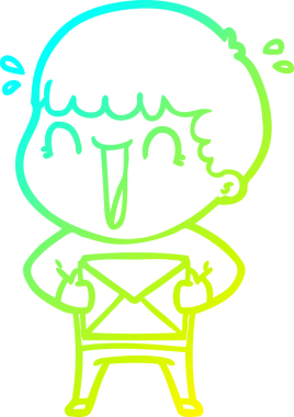 Bir insan tarafından çizilmiş bir mektupla gülen bir karikatürist çizimi.