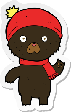 Bir insan tarafından çizilmiş siyah ayı sallayan bir karikatür çıkartması.