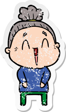 Bir insan tarafından çizilmiş mutlu, yaşlı bir kadının sıkıntılı çıkartması.