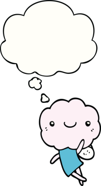 Bir insan tarafından çizilmiş düşünce baloncuğu olan sevimli bulut kafalı yaratık.