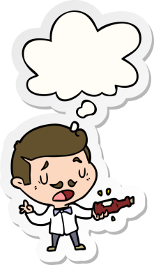 İnsan tarafından çizilmiş bir çıkartma olarak düşünce baloncuğu olan bir şarap uzmanı.