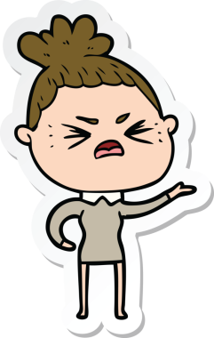 Bir insan tarafından çizilmiş kızgın bir karikatür çıkartması.