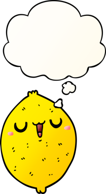 Düşünce baloncuklu mutlu limon çizgi filmi bir insan tarafından çizilmiştir.