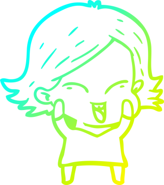 Bir insan tarafından çizilmiş mutlu çizgi film kızı çizimi.