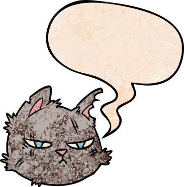 bir insan tarafından çizilmiş eski tarz konuşma baloncuklu sert kedi yüzü.